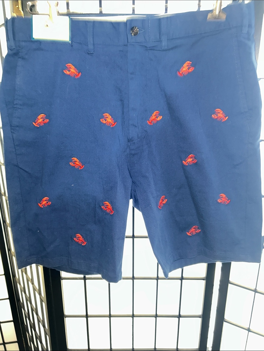 Castaway Navy Shorts with Red Lobster Embroidery